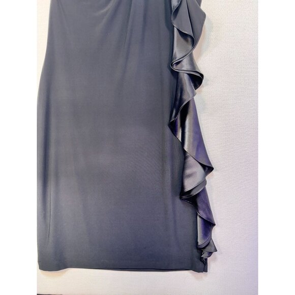 Lauren Ralph Lauren Evening One-Shoulder Dress Size 10 Black Ruffle Detail - Picture 8 of 9